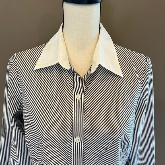 Rafaella Button Down Charcoal Striped long sleeve with white cuffs, Size 10 - Picture 2 of 8